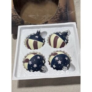 Vintage Enchanted Forest CHRISTMAS‎ American Flag ORNAMENTS Patriotic Set Of 4